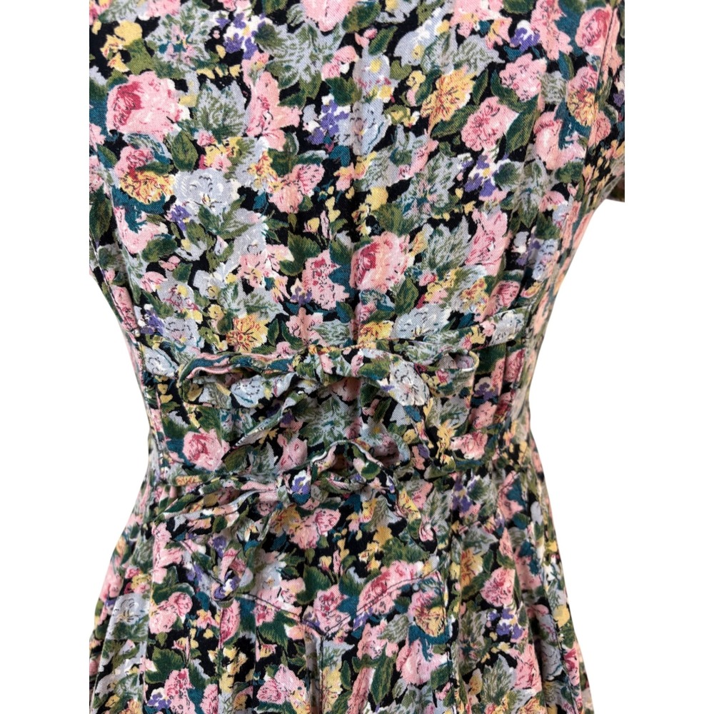 Vtg 90s Starina Babydoll Mini Dress Size S Floral  Rayon Tie Back Fairy Grunge - Picture 6 of 11